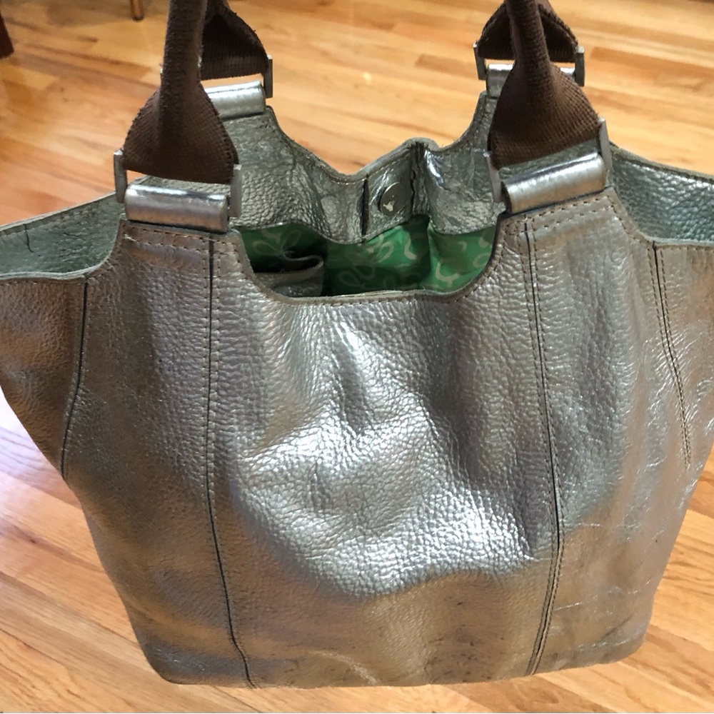 Silver Metallic Genuine Leather Bag - Picture 3 of 10